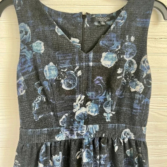 THAKOON by Design Nation Blue Plaid Floral Print Sleeveless Dress Size 6 - Picture 4 of 13